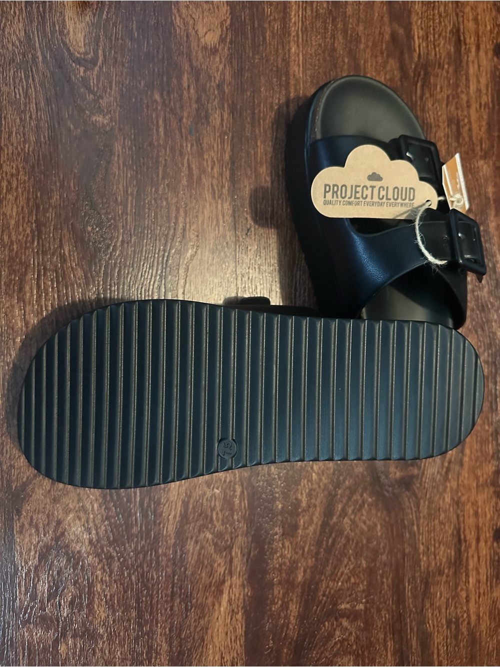Women's Black Platform Slide with Dual Buckle Straps - Picture 5 of 5